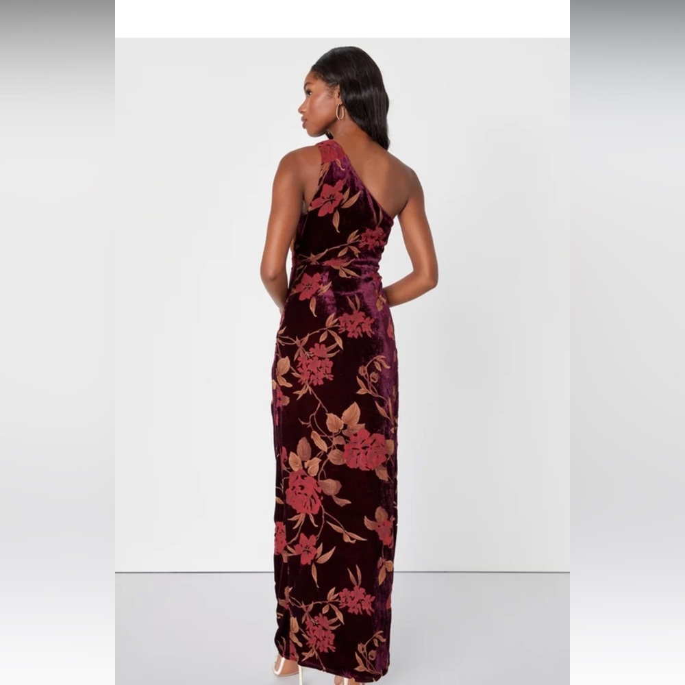 Lulus Burgundy floral One shoulder dres